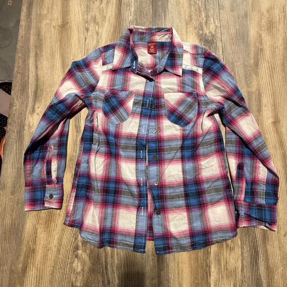 Arizona Jean Co Button Down Plaid Lace Shirt Western Americana